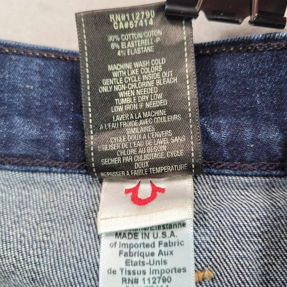 True Religion Mens Geno Slim Straight Jeans Dark Wash Denim Size 33 Made in USA